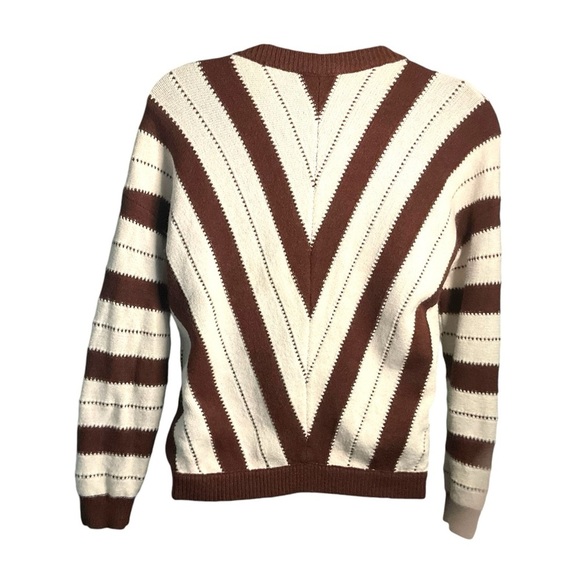 PrettyGarden‎ Chevron Brown Cream Crew Neck Sweater Soft Knitted Pullover SZ M - Picture 5 of 9
